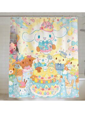 Sweet Birthday Cartoon Shower Curtain 59" × 71", 12 Hooks Included
